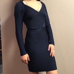 Blue bodycon dress.